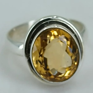 Citrine 925 Sterling Silver <b>Boho</b> Statement Promise <b>Ring</b> for Women Yellow Gemstone 10 x 12 mm Oval November Birthstone Month - Product Image 1