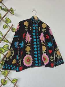 Standout Piece Handmade Velvet Suzani Embroidered Jacket Boho <b>Women</b> Floral Statement <b>Coat</b> <b>Mustard</b> Yellow Embroidery Winter Blaze - Product Image 3
