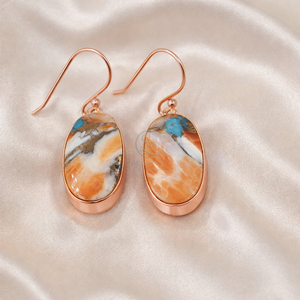 Boucles d'oreilles pendantes en cuivre et turquoise naturelles, argent 925, plaqué or rose et or jaune, ovales, faites à la main, bijoux pour femmes, cadeau - Product Image 5