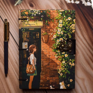 Girl Standing on the Door Wall Printed Cardboard <b>Journal</b> | Hardcover Notebook | 200 White Pages | 7x5 Writing Diary - Product Image 5