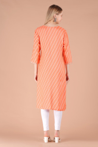 Women Orange Printed Straight <b>Kurti</b> Ethnic Casual Wear <b>Kurti</b>, Embroidery Work <b>Kurti</b> , Trendy <b>Kurti</b> , New Kurta - Product Image 4