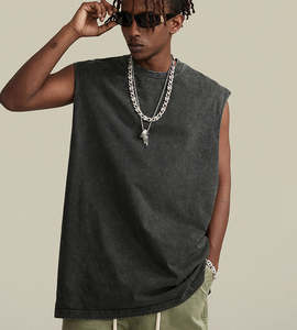 Chaleco de verano para hombre, camiseta sin mangas de lavado ácido de algodón 100% de alta calidad, camiseta sin mangas de gran tamaño Vintage elegante, camisetas sin mangas personalizadas - Product Image 2
