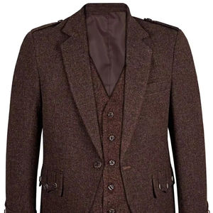 Chaqueta casual de invierno de tweed marrón escocés hecha a medida con chaleco para hombre, transpirable, lista para enviar. - Product Image 1