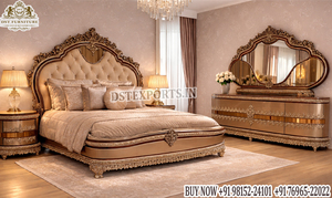 Juego de Cama Queen Size Estilo Palacio Rococó, Acabado en Hoja de Oro, Muebles de Dormitorio de Lujo, Juego de Dormitorio de Madera con Comodidad Premium, Oferta en EE. UU. - Product Image 6