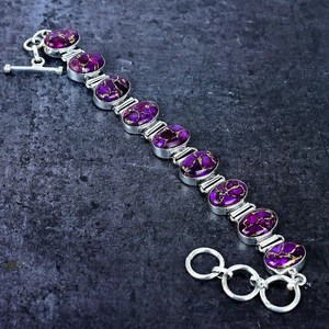 Top Quality Natural Purple <b>Copper</b> Turquoise 925 Sterling Silver Plated Handmade Link <b>Bracelet</b> Opaque Gemstone Jewelry OEM/ODM - Product Image 3