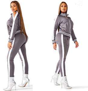 Trajes de chándal con cremallera frontal y cuello acanalado para mujer, trajes de chándal ajustados con cremallera para correr - Product Image 6