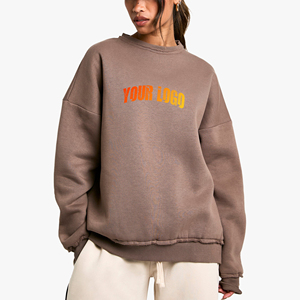 High Quality OEM Customizable Printed Front Women's Oversized Sweatshirt 100% Cotton Fleece Plus Size Crew Neck Washed Finish - Product Image 1