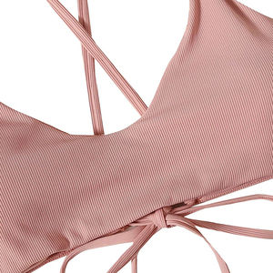 Wholesale Cross Hanging High Waist <b>Bikini</b> Push Anti-Bacterial Micro Bra Solid Front <b>Sexy</b> Women Bandage Two Piece Swimsuit - Product Image 5