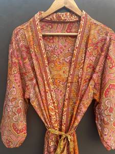 Boho Printed Paisley Wrap <b>Dress</b> Three Quarter Sleeve <b>Loose</b> Fit V Neck Midi Length <b>Summer</b> Casual Wear - Product Image 1