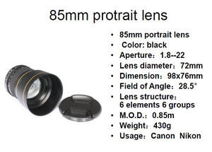 Obiettivo fotografico a fuoco fisso 85mm F1.8-22 con diametro del filtro da 72mm, compatibile con attacco Canon Nikon Sony E per ritratti di alta qualità - Product Image 5