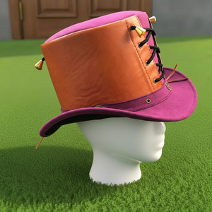 Premium quality custom Handmade Unisex Purple Orange Leather <b>Top</b> Hat Steampunk Lace Up Cosplay Festival Wear - Product Image 3