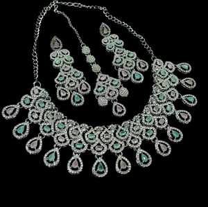 Silver Plated Brass Zircon Bridal <b>Set</b> Choker Necklace Drop Earrings Tikka Ethnic High Quality Wedding Engagement Anniversary - Product Image 1