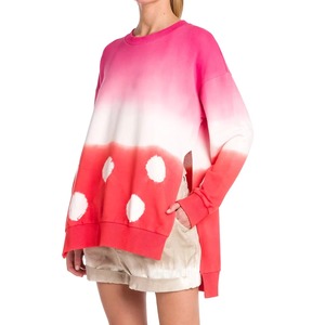 Sudadera Oversize Personalizada para Mujer, Rosa Rojo, Efecto Degradado, Shibori, Tie Dye, Cuello Redondo, Dobladillo Asimétrico, Pullover de Algodón para Dama, OEM - Product Image 5