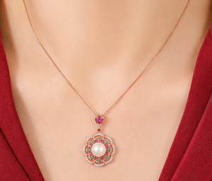 Collier de luxe en argent sterling 925 plaqué or rose avec pendentif fleur en perle et pierres multicolores en zircon cubique pour femme, bijoux raffinés - Product Image 4