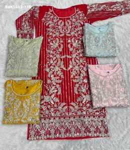 Colección de Kurti Recto de Alta Calidad con Bordado Intenso y Adornos de Moti, Pantalón con Bolsillos y Dupatta, Proveedor Indio - Product Image 4