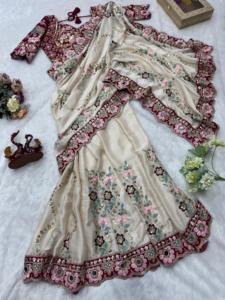 Sari en soie Rangoli de créateur exclusif, avec chemisier traditionnel élégant, séchage rapide, pour la plage, mariages, tenue indienne modeste, soirée, pour femme - Product Image 4