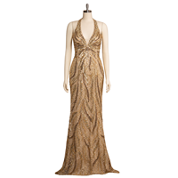 Tief Ausgeschnittenes Meerjungfrau-Abendkleid für Damen |   Elegantes Perlenbesticktes Abendkleid für Hochzeitsempfang, Gala und Partys
