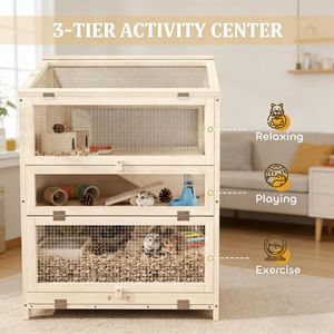 Gabbia Moderna per Piccoli e Medi Animali Domestici, per l'Allevamento di Criceti, Uso Interno ed Esterno, in Acciaio Durevole, Vetro e Materiale PP, con Motivo Animale - Product Image 4