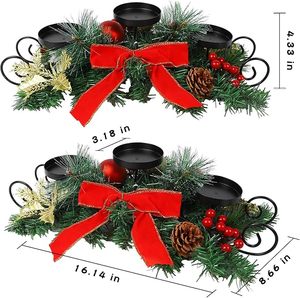 Eco Friendly Charming Christmas Decor Centerpiece With Artificial Greenery <b>Red</b> <b>Bows</b> And Festive Holiday Table Styling - Product Image 2