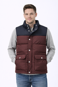 Veste matelassée bicolore bleu marine et bordeaux pour homme – Gilet d'hiver sans manches isolé avec boutons-pression, décontracté, pour l'extérieur - Product Image 1