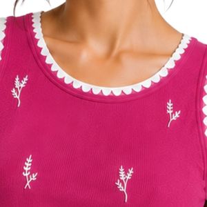 Top de Tirantes Acanalado para Mujer en Rosa Fucsia y Blanco, Sin Mangas, Bordado, Casual, Verano, Ajuste Delgado, Algodón Elástico, Prenda Personalizada OEM - Product Image 5