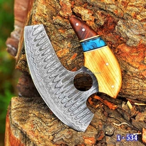 Damascus Stainless Steel Traditional Full Tang Multi-Purpose Silver Eco-Friendly Sustainable Wood <b>Handle</b> Pizza Cutter <b>Axe</b> Meat - Product Image 4