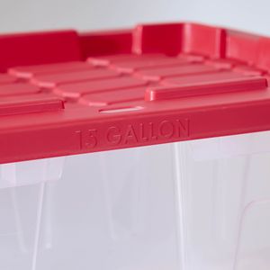 Paquete de 4 Contenedores de Almacenamiento Transparentes de 15 Galones con Tapas Rojas a Presión, Contenedores de Plástico Resistentes - Product Image 4