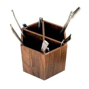 Wooden Cutlery Holder with Handle Open Utensil Organizer <b>Kitchen</b> <b>Table</b> Storage Box Rustic Wooden Flatware Rack - Product Image 6