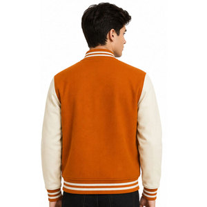 New Arrival Lettermen Jacket <b>Covered</b> <b>Button</b> Style Wool Fabric University Varsity Jacket Applique Regular Fit Turn-down Collar - Product Image 5