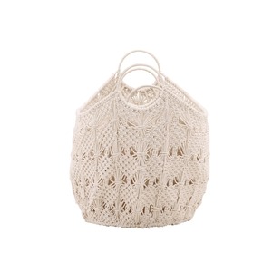 Vintage White Macrame <b>Basket</b> Perfect For Shopping Storage Grocery Organizer And Reusable Home Storage Solution From India - Product Image 4