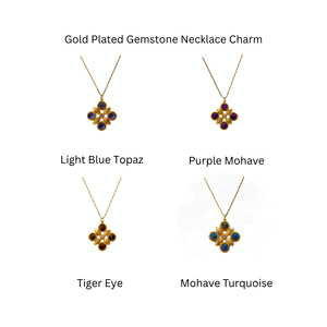 Tiger Eye Round Cabochon Gemstone in 18K Gold Plated Brass Pendant <b>Necklace</b> Bohemian Style Clover Shape <b>Statement</b> Jewelry - Product Image 5