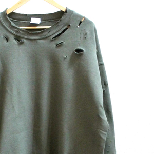 Men's Ripped Knitted Slight Stretch Polyester/Cotton <b>Pullover</b> <b>Sweater</b> Solid Color Long Sleeve Crew Neck Winter Wear - Product Image 2