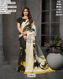 Sari en crêpe Malai blanc de luxe pour femmes - Sans plis, anti-humidité, idéal pour les fêtes de Diwali - Product Image 4