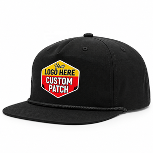 Casquette de baseball à visière plate avec logo tissé, casquette snapback 5 panneaux personnalisée avec cordon, vente en gros, fabricant vietnamien, usine de couvre-chefs OEM ODM - Product Image 5