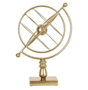 Escultura moderna de esfera armilar de alambre de latón sobre base cuadrada, disponible a precios de mayorista. - Product Image 1