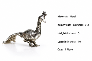 Sculpture d'oiseau en métal artisanale, motif paon, argentée et polie, pour décoration de table - Product Image 6