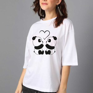 เสื้อยืดโอเวอร์ไซส์ลายแพนด้าสำหรับผู้หญิง สไตล์ลำลอง ทรงหลวม แขนครึ่งตัว ผ้าฝ้าย พิมพ์ลายการ์ตูนน่ารัก แฟชั่นสตรีทแวร์ - Product Image 2