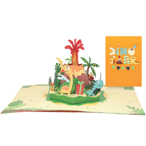 Tarjeta de Felicitación 3D Pop-Up al por Mayor, Diseño de Fiesta de Cumpleaños de Dinosaurios, Impresión Personalizada, Tema de Aventura Animal - Product Image 1
