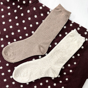 Made in Korea Women's Extended Length Solid Crew <b>Socks</b> 5 Pairs Set K02 Cotton <b>Polyester</b> Polyurethane 4-Season Use - Product Image 1