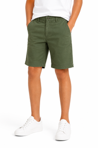 Shorts chino décontractés vert olive pour garçons, taille mi-haute, mélange de coton, shorts d'été confortables, coupe régulière, longueur genou, pour tous les jours - Product Image 4