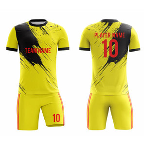ชุดเสื้อฟุตบอลแบบซับลิเมชั่นสีเหลืองดำ พิมพ์ชื่อทีมและหมายเลขผู้เล่น 10 ซับเหงื่อได้ดี สำหรับผู้ใหญ่ แขนสั้น ทรงสปอร์ต - Product Image 1