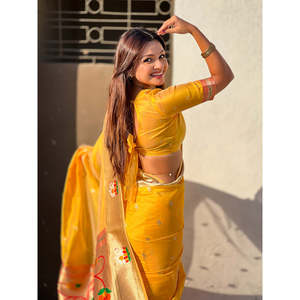 Sari de soirée tissé en soie Paithani Zari, organza jaune Elite Weaves, 450g - Product Image 3