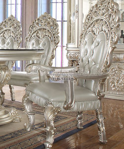 Juego de Comedor Moderno de Madera de Teca Tallada de Lujo con Tamaño Personalizable para Muebles de Comedor, Comedor con Hoja de Oro, EE. UU. - Product Image 3