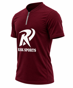 Premium <b>Maroon</b> Short Sleeve for Zip up Jersey Sport Shirt with Custom Logo Teamwear Training <b>Top</b> for Golf - Product Image 2