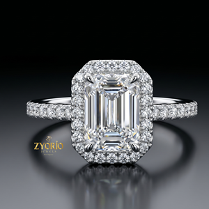 Anillo de Compromiso con Corte Esmeralda y Halo en Oro de 14K, Anillo Nupcial con Pavé de Diamantes - Product Image 1