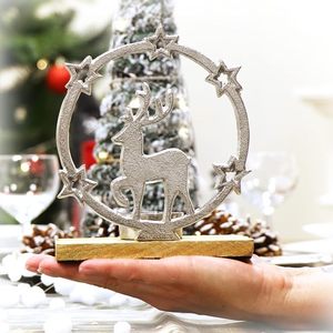 Portavelas Navideño con Motivo de Reno y Base de Madera, Decoración Navideña 2026 - Product Image 2