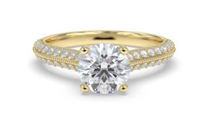 Anillo vintage con diamante redondo clásico cultivado en laboratorio de 0.75 quilates con detalle Milgrain en oro de 18 quilates y platino - Product Image 2