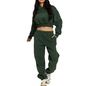 ชุดวอร์มออกกำลังกายสำหรับผู้หญิง เสื้อครอปมีฮู้ดและกางเกงขายาว ชุดออกกำลังกายและชุดวอร์มสำหรับผู้หญิง - Product Image 1