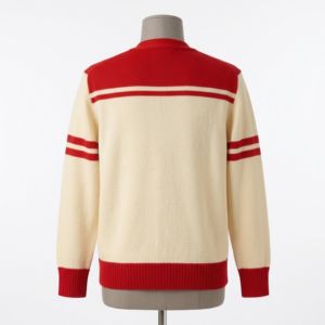 เสื้อคาร์ดิแกนวินเทจสไตล์วิทยาลัยสำหรับผู้ชาย สีแดงขาวลายทางถักแบบคอวีติดกระดุม - Product Image 2