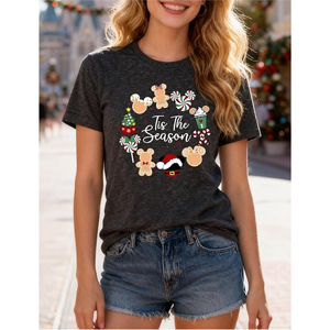 Camiseta de Manga Corta para Mujer con Estampado Gráfico Festivo Personalizado al por Mayor, Camiseta Casual Premium Color Carbón Melange - Product Image 2